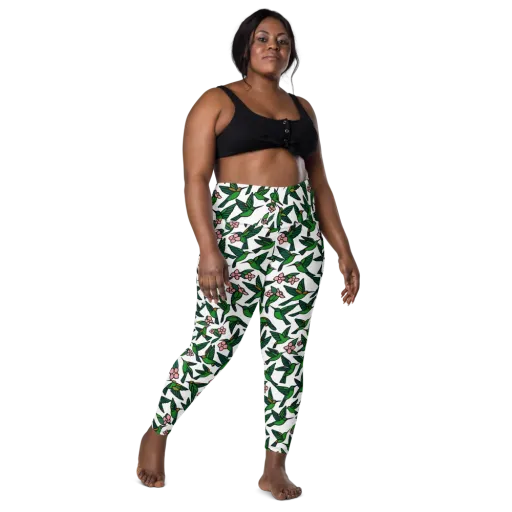 Emerald Hummingbird Garden on a Leggings with Pockets