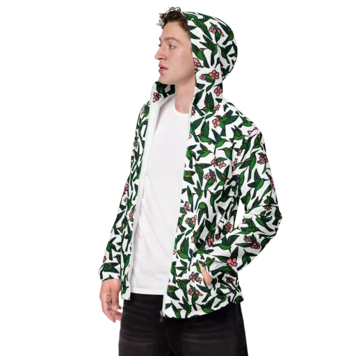 Emerald Hummingbird Garden on a Men's Windbreaker