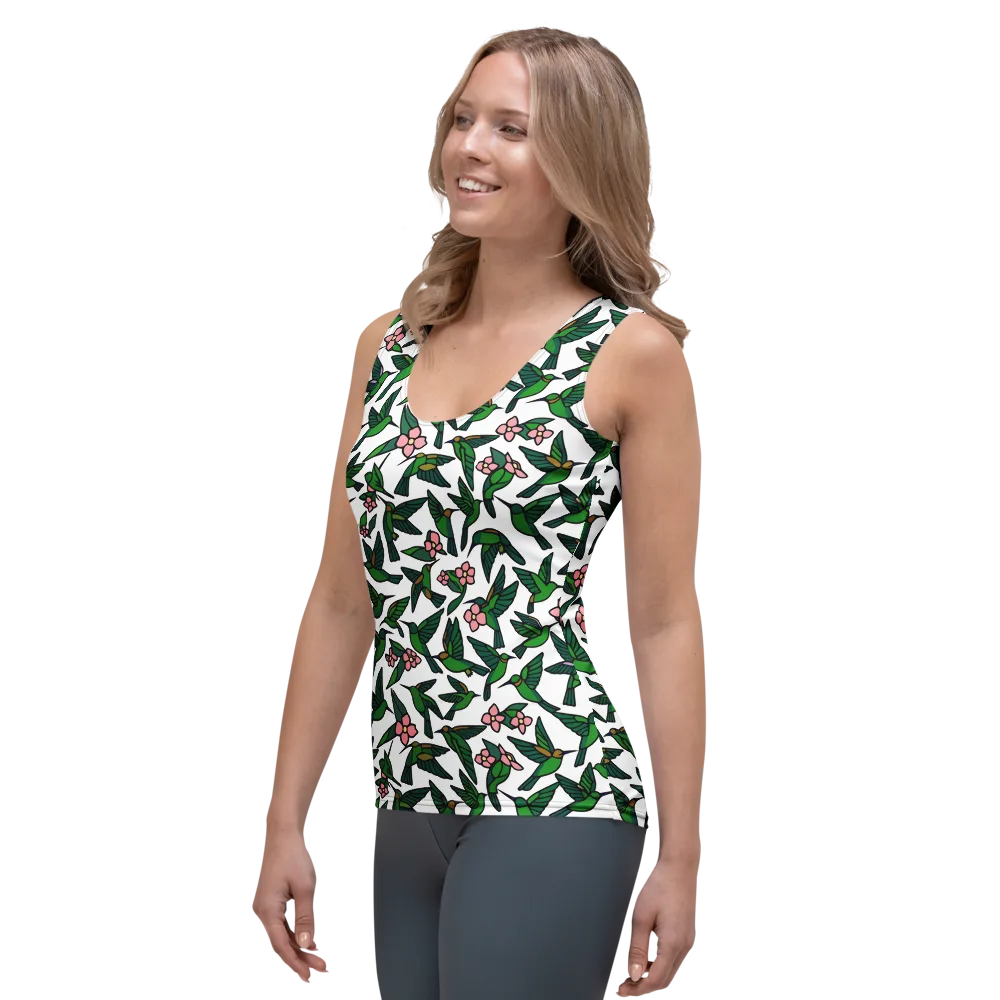 Emerald Hummingbird Garden on Women's Tank Top — Left Front