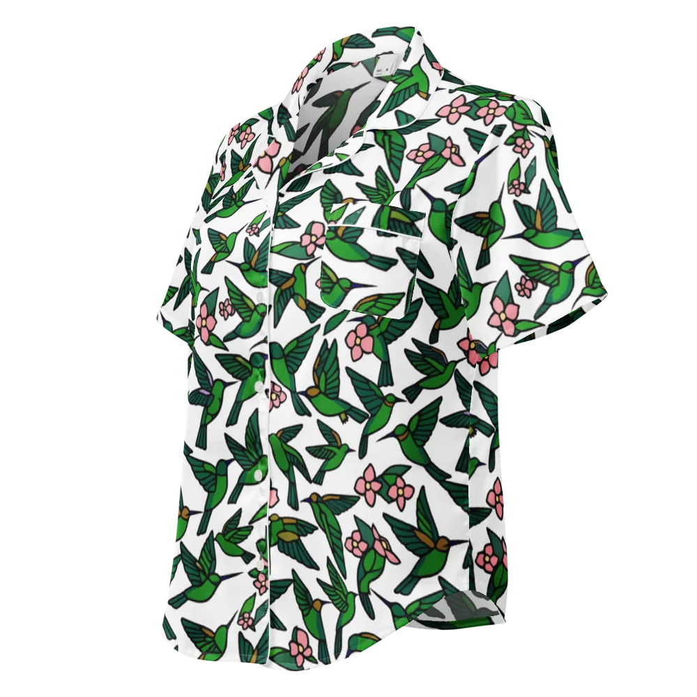 Emerald Hummingbird Garden on Women's Short Sleeve Pajama Top — Left Front