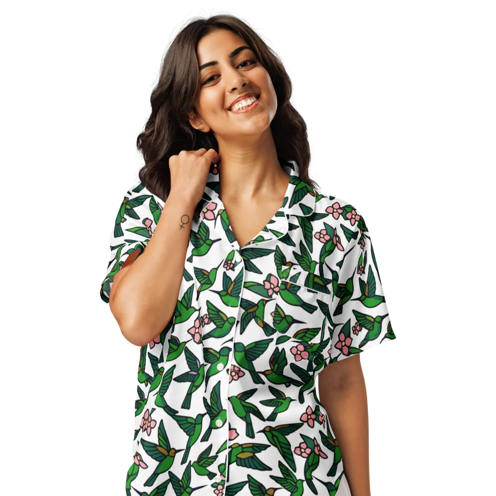 Emerald Hummingbird Garden on Women's Short Sleeve Pajama Top — Front