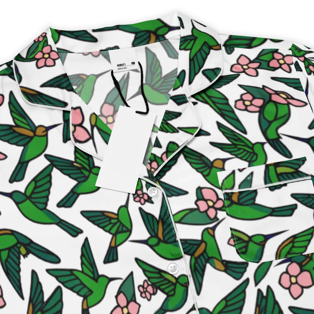 Emerald Hummingbird Garden on Women's Short Sleeve Pajama Top — Product details