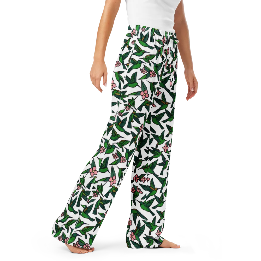 Emerald Hummingbird Garden on Women's Pajama Pants — Right Front