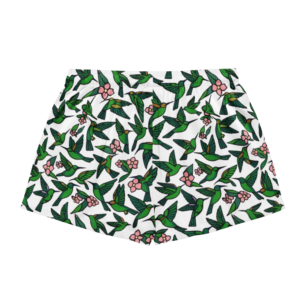 Emerald Hummingbird Garden on Women's Pajama Shorts — Back