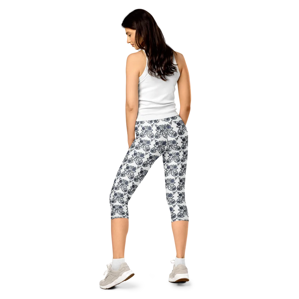 Navy Engraving on Capri Leggings — Back