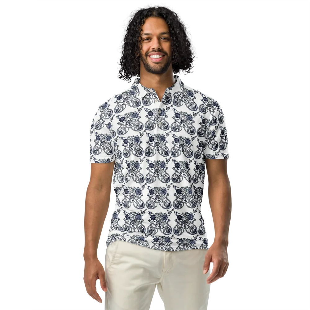 Navy Engraving on Men's Slim Fit Polo Shirt — Front