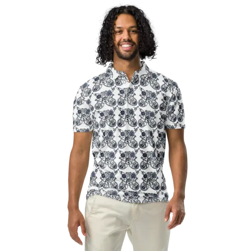 Navy Engraving on a Men's Slim Fit Polo Shirt