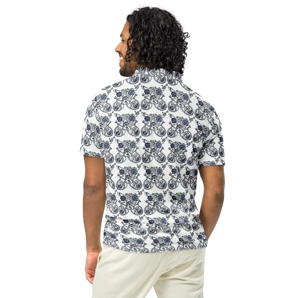 Navy Engraving on Men's Slim Fit Polo Shirt — Back