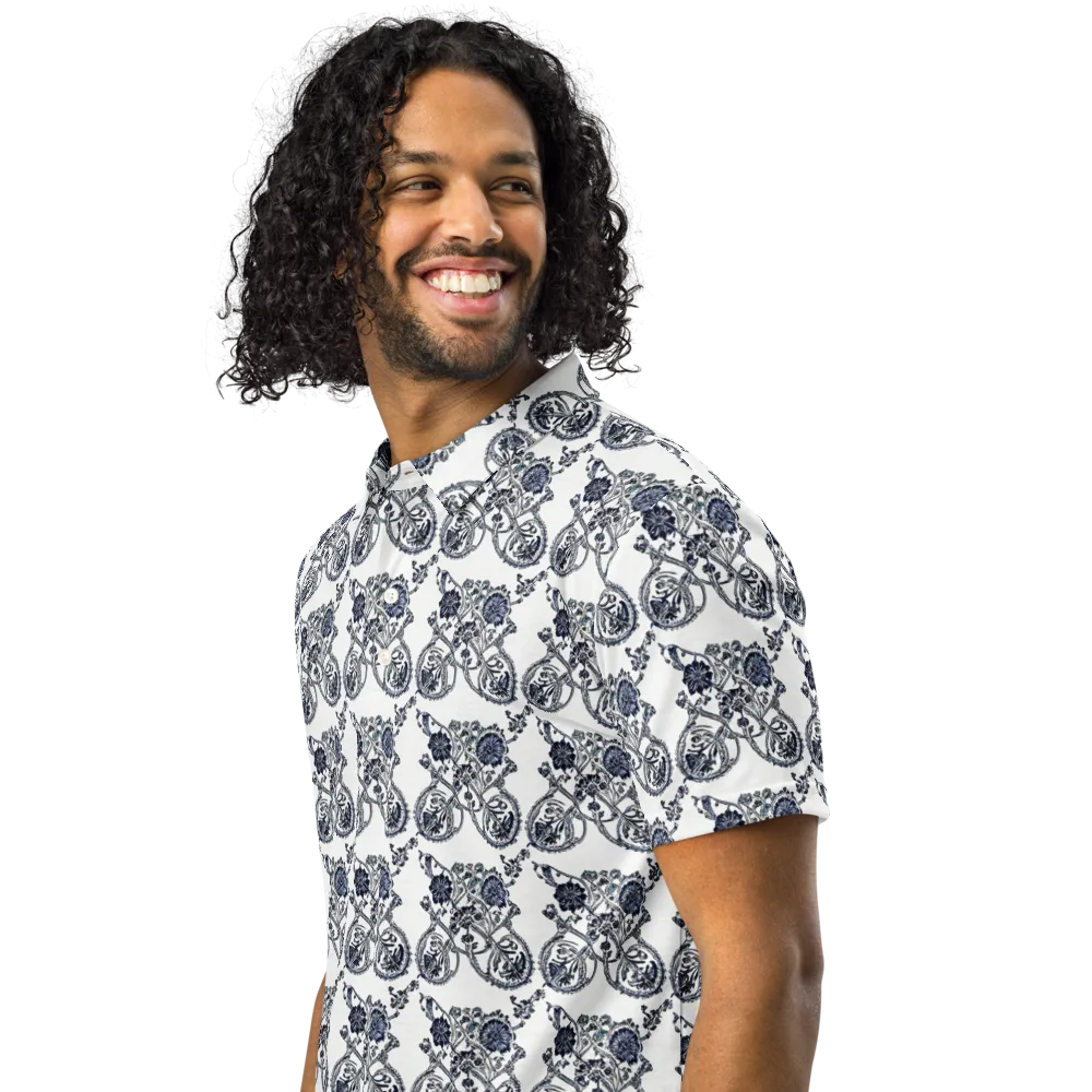 Navy Engraving on Men's Slim Fit Polo Shirt — Left Front