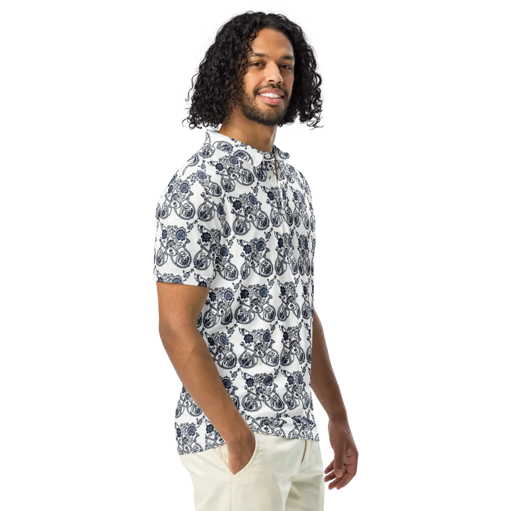 Navy Engraving on Men's Slim Fit Polo Shirt — Right Front