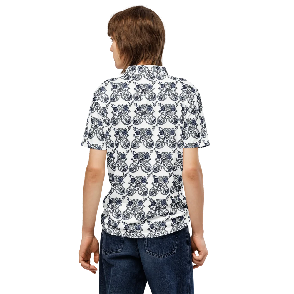 Navy Engraving on Men's Slim Fit Polo Shirt — Back