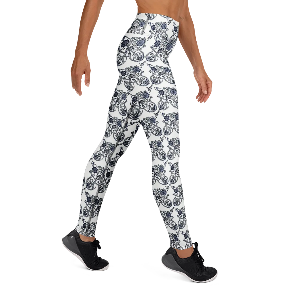 Navy Engraving on Yoga Leggings — Right