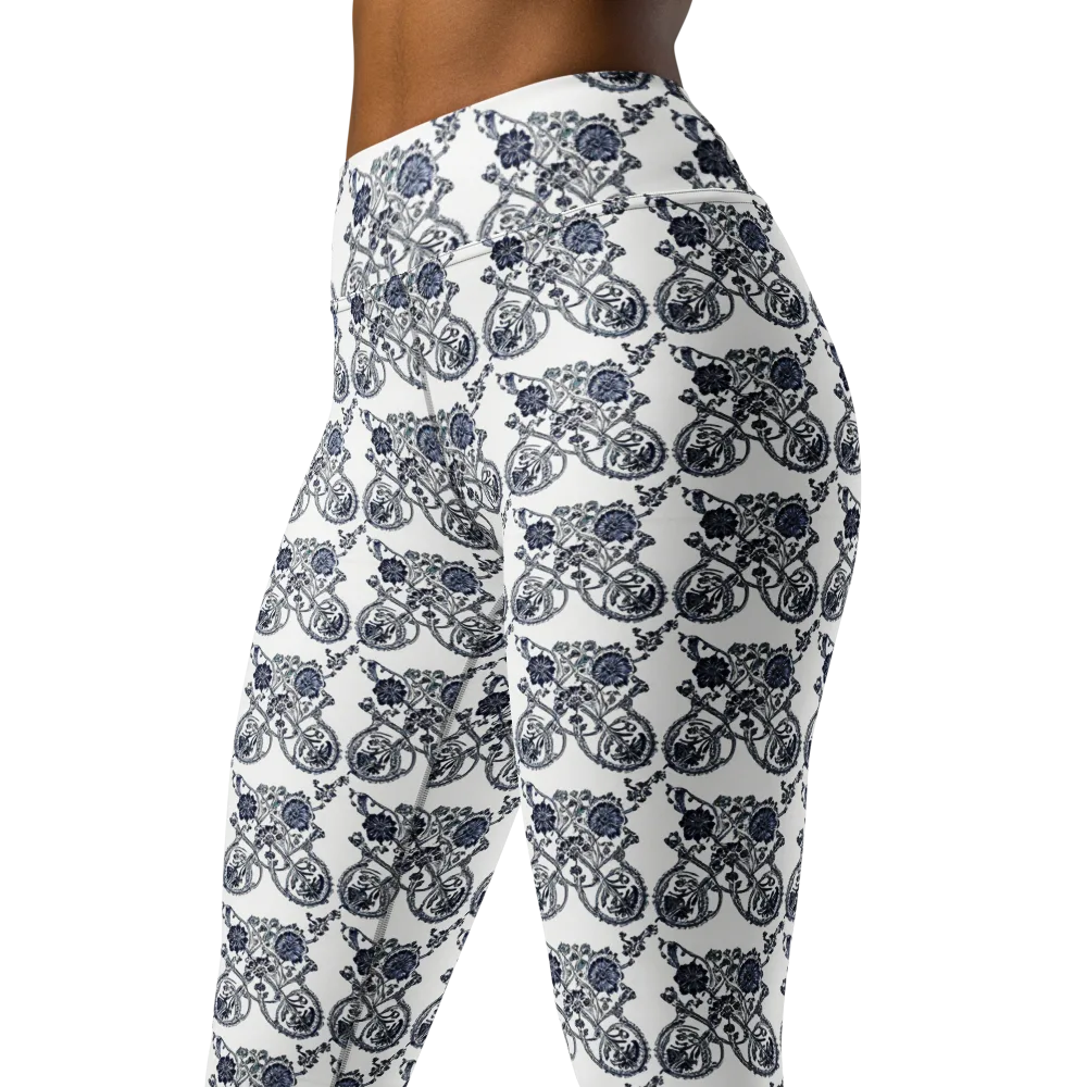 Navy Engraving on Yoga Leggings — Left Front