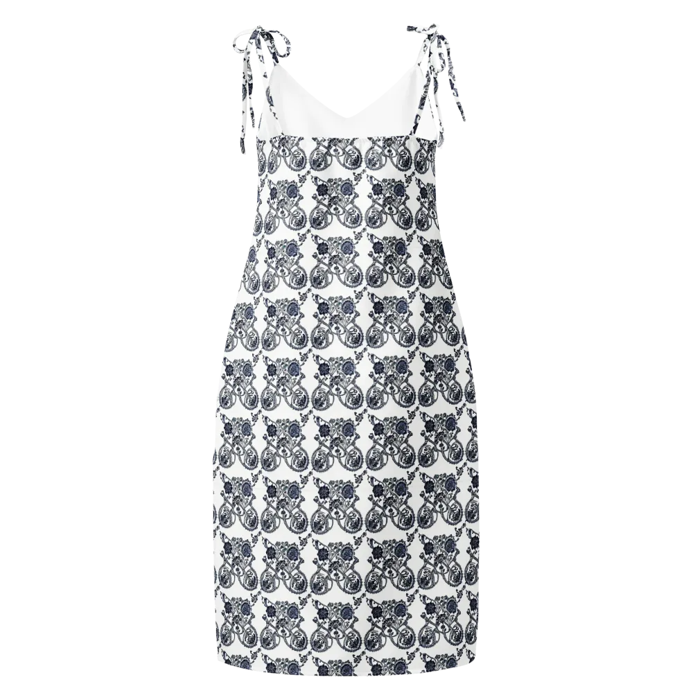 Navy Engraving on Slip Dress — Back