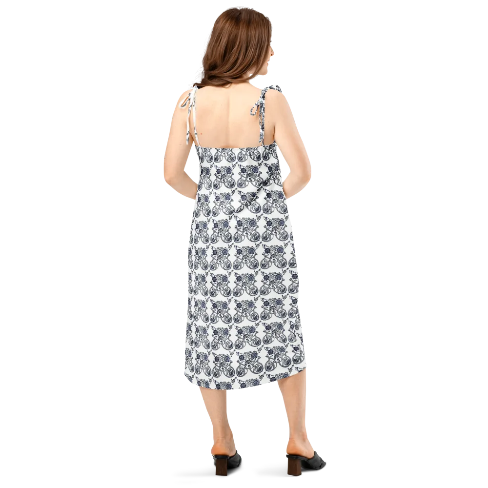 Navy Engraving on Slip Dress — Back