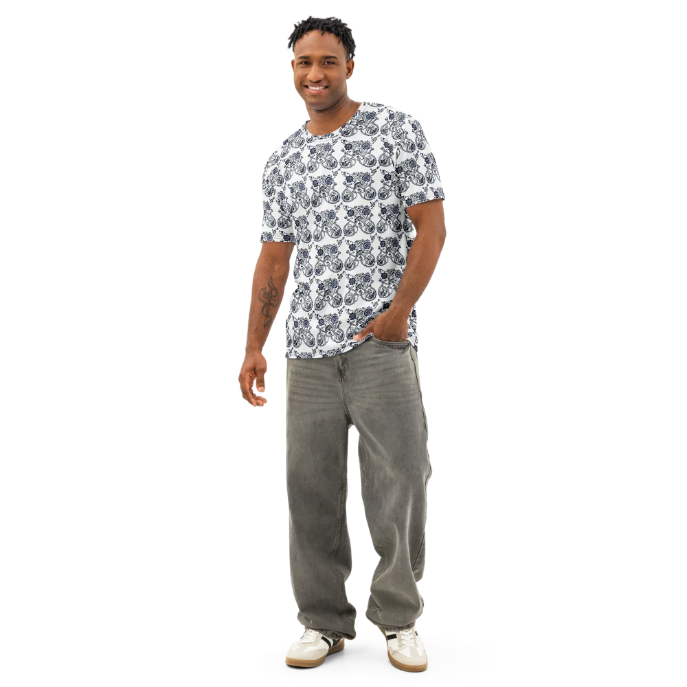 Navy Engraving on Men's Cotton Crew Neck T-Shirt — Front
