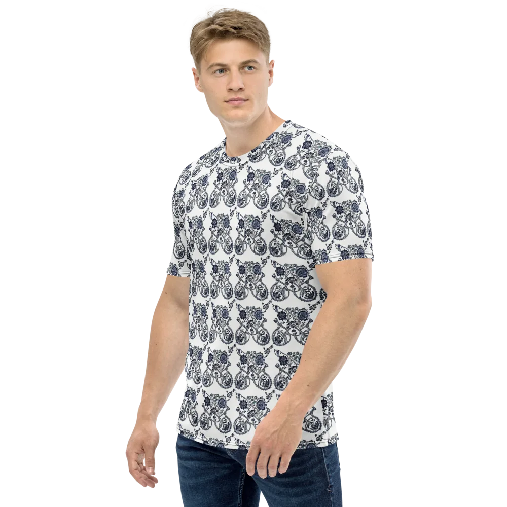 Navy Engraving on Men's Crew Neck T-Shirt — Left