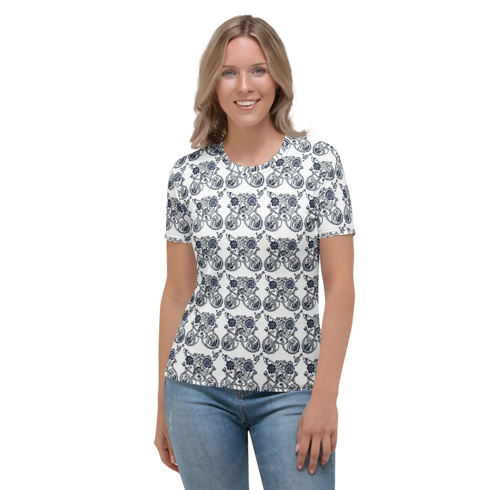 Navy Engraving on Women's Crew Neck T-Shirt — Front