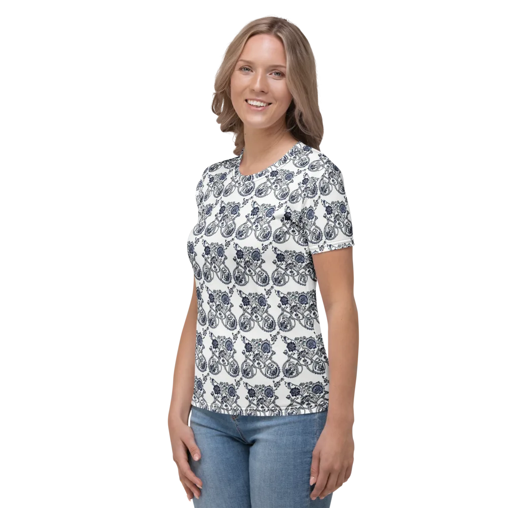 Navy Engraving on Women's Crew Neck T-Shirt — Left