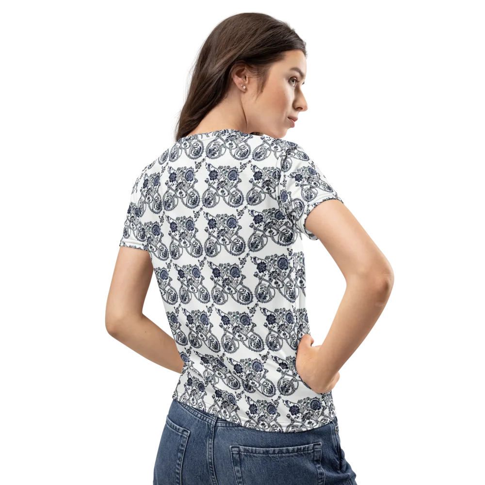 Navy Engraving on Women's Crew Neck T-Shirt — Back