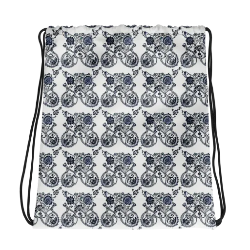 Navy Engraving on a Drawstring Bag