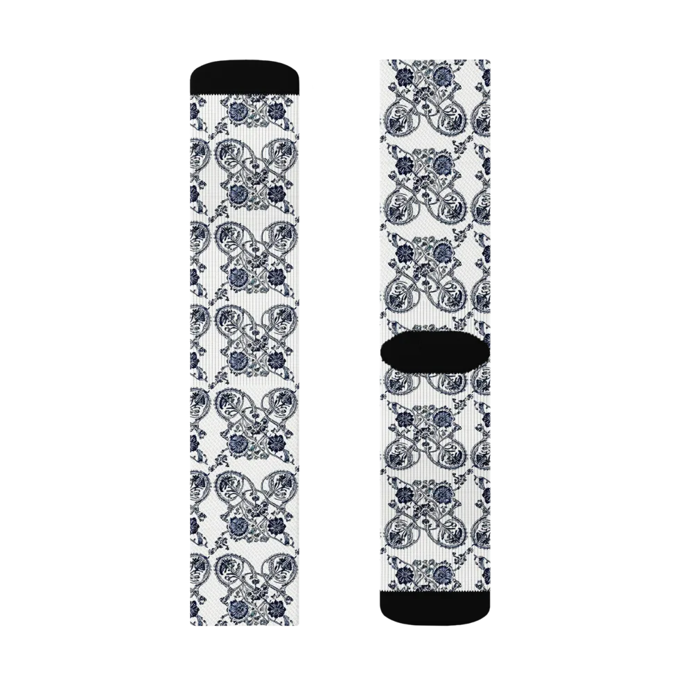 Navy Engraving on Socks — Left Sock