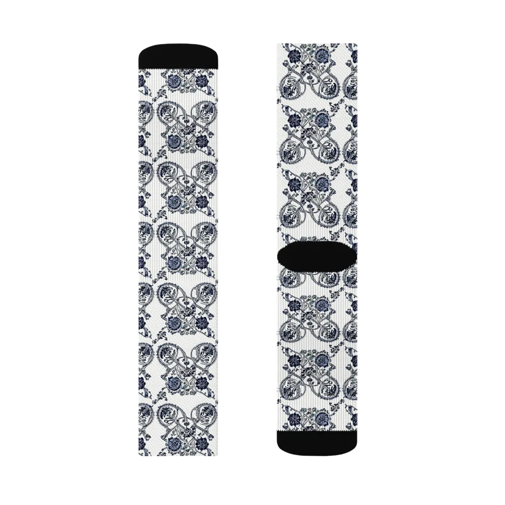 Navy Engraving on Socks — Right Sock