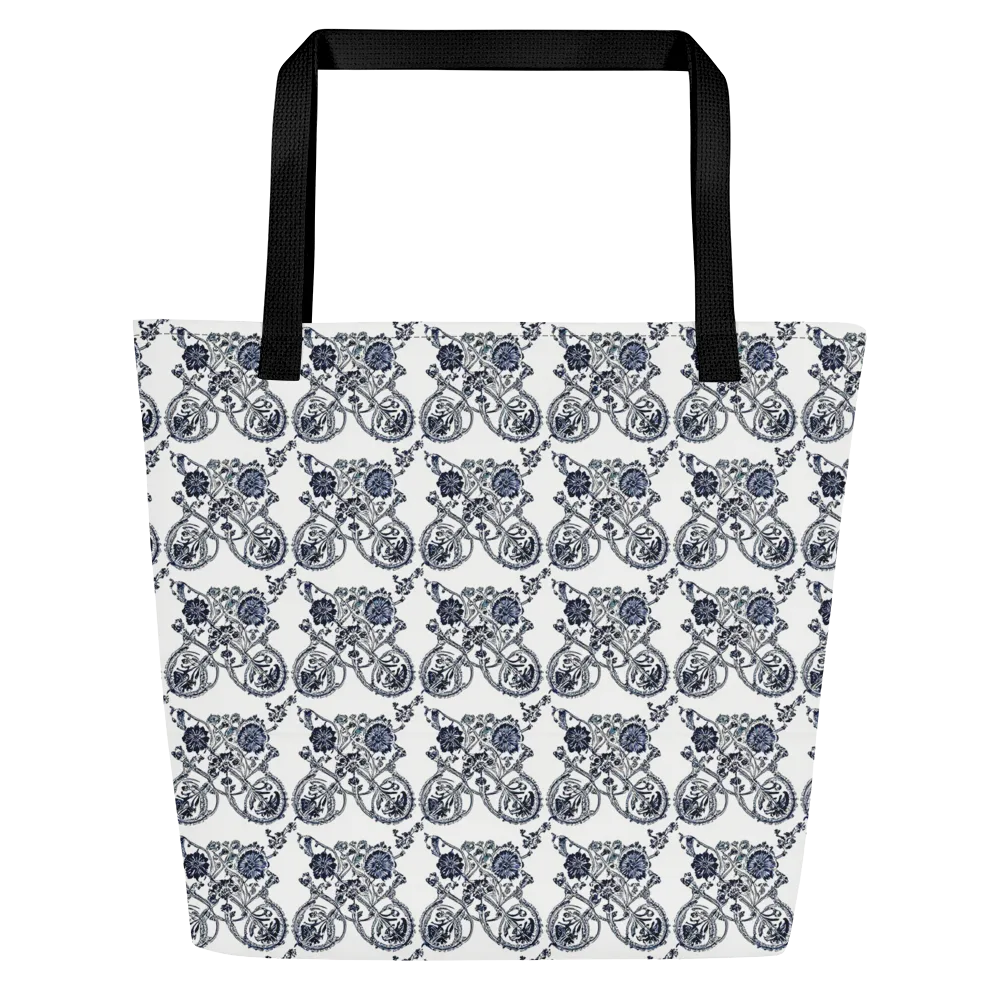 Navy Engraving on Large Tote Bag W/ Pocket — Front