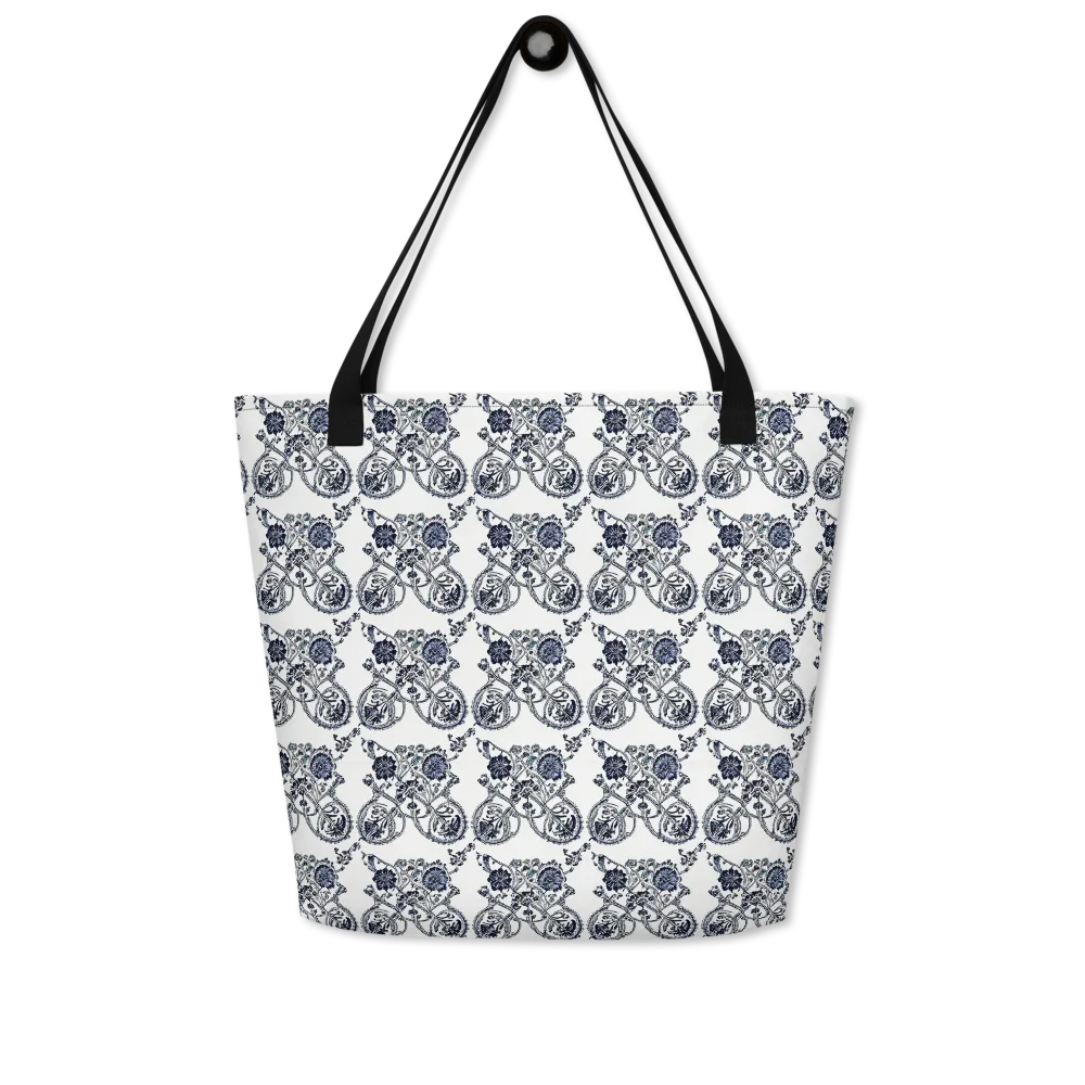 Navy Engraving on Large Tote Bag W/ Pocket — Front