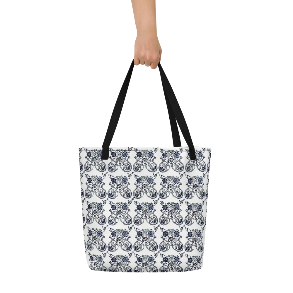 Navy Engraving on Large Tote Bag W/ Pocket — Front