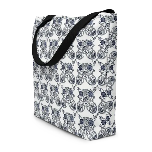 Navy Engraving on a Large Tote Bag W/ Pocket