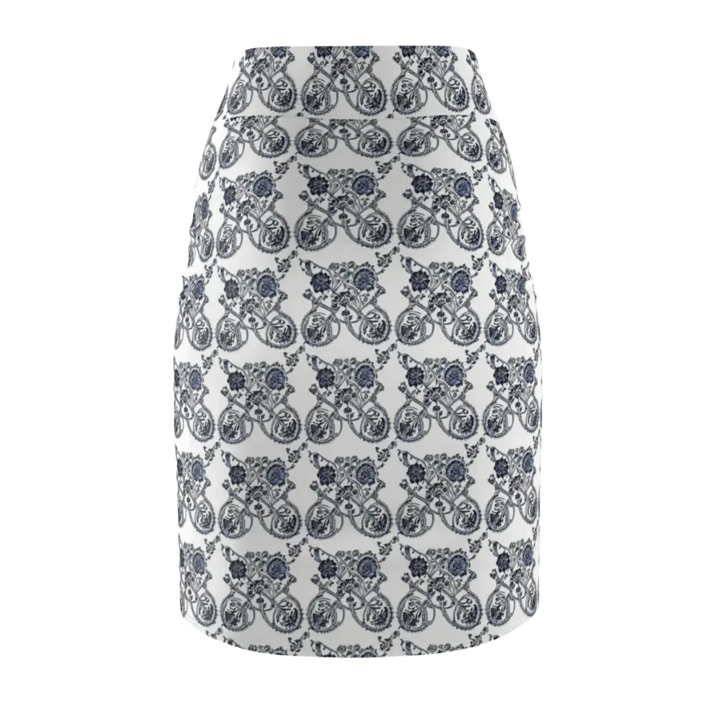 Navy Engraving on Pencil Skirt — Back