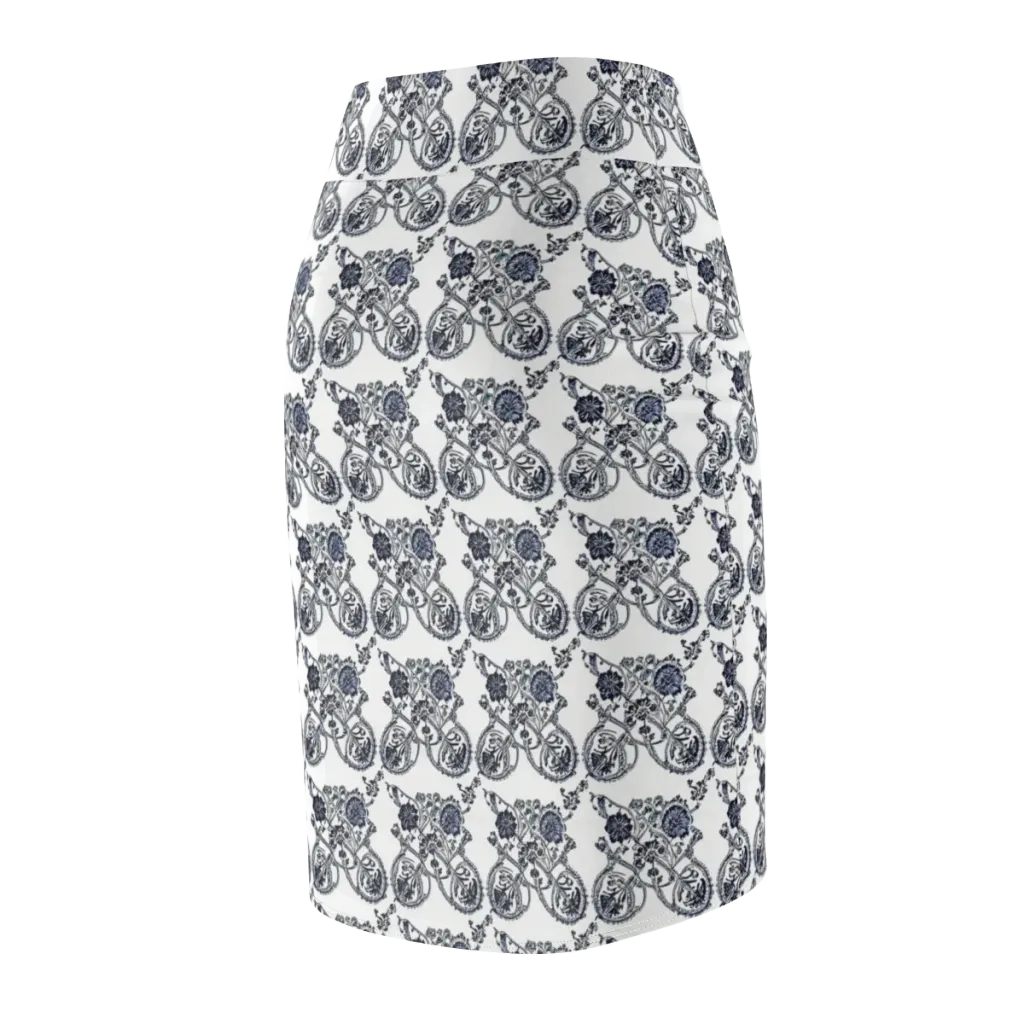 Navy Engraving on Pencil Skirt — Back Side