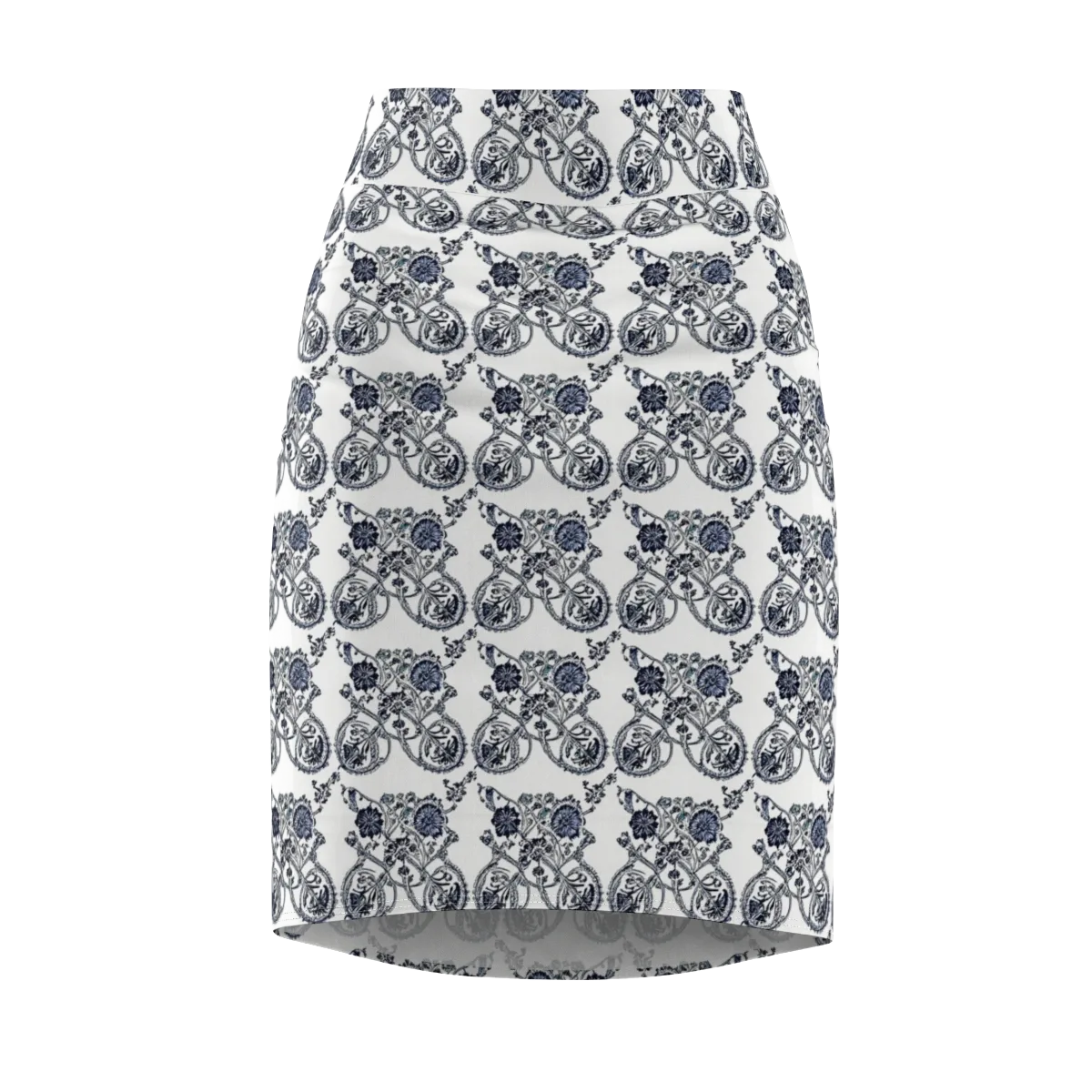 Navy Engraving on Pencil Skirt — Front