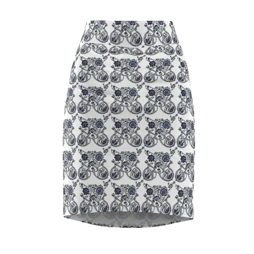Navy Engraving on a Pencil Skirt