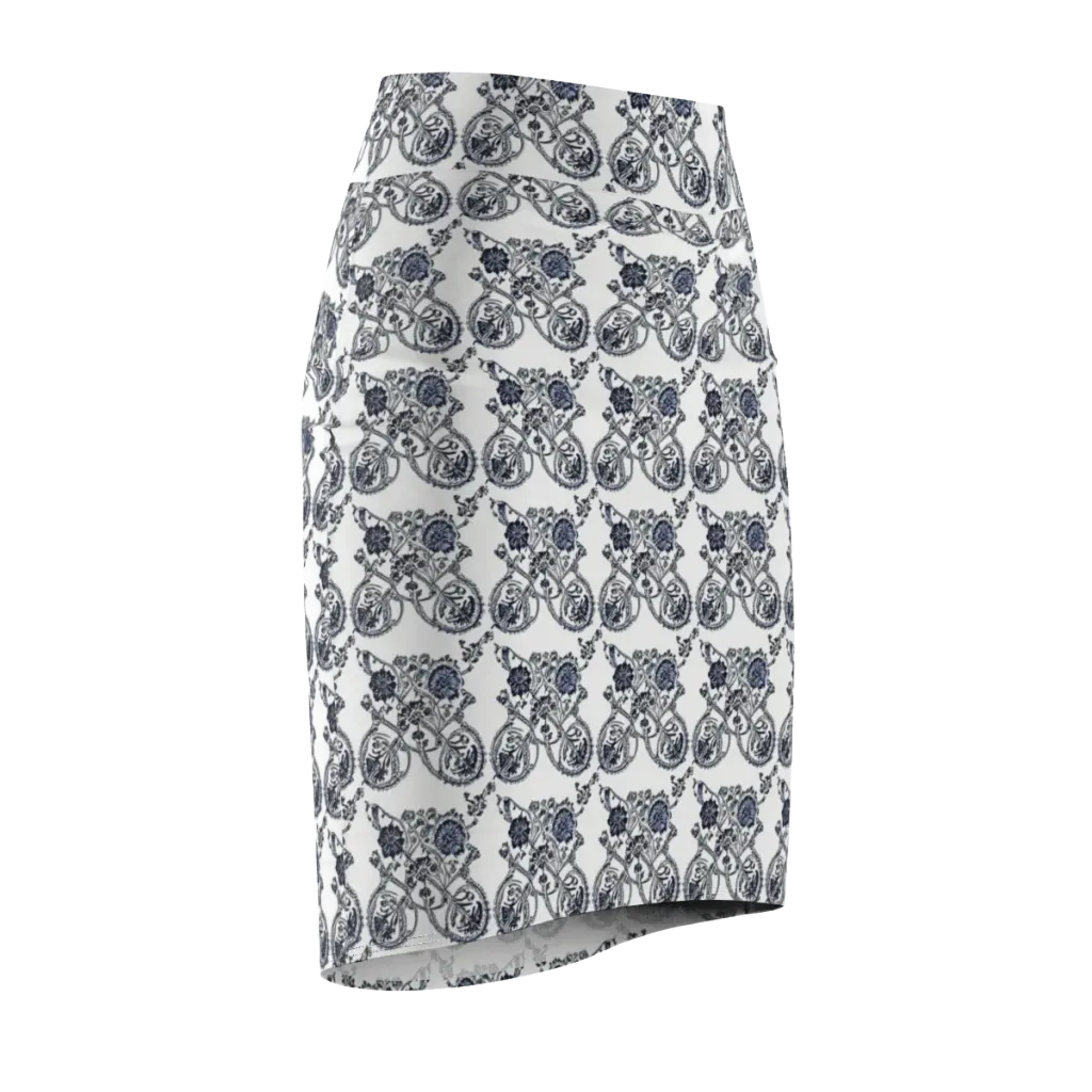 Navy Engraving on Pencil Skirt — Front Side