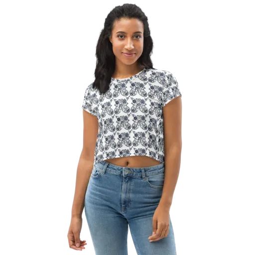Navy Engraving on a Crop Tee