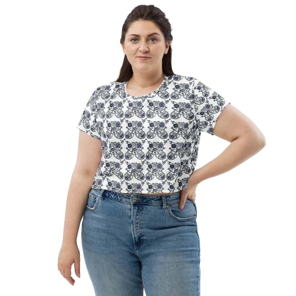 Navy Engraving on Crop Tee — Front