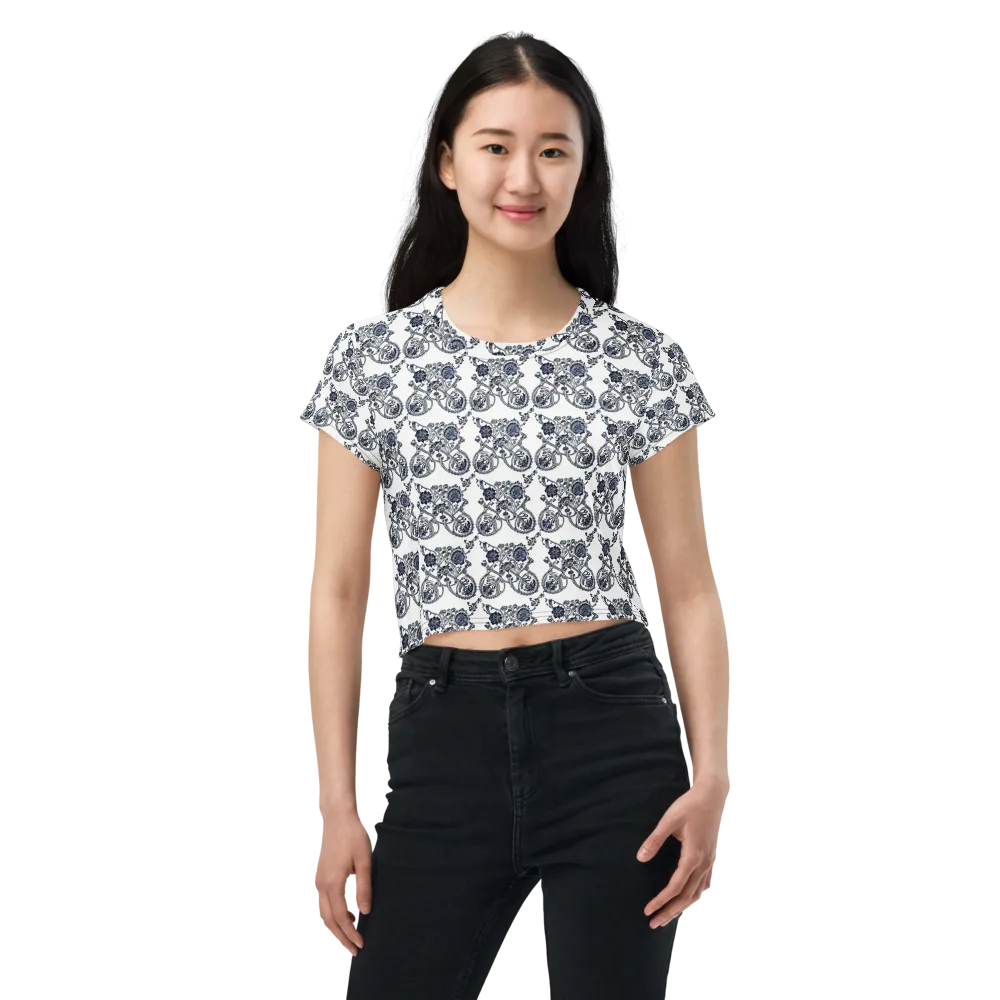 Navy Engraving on Crop Tee — Front