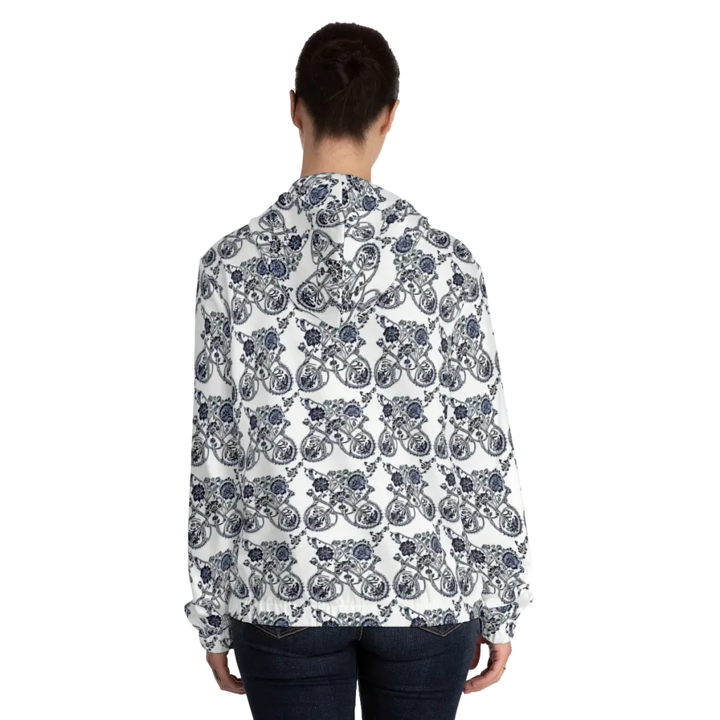 Navy Engraving on Women's Full-Zip Hoodie — Back On Person