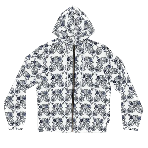 Navy Engraving on a Women's Full-Zip Hoodie
