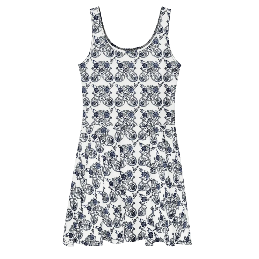 Navy Engraving on Skater Dress — Front