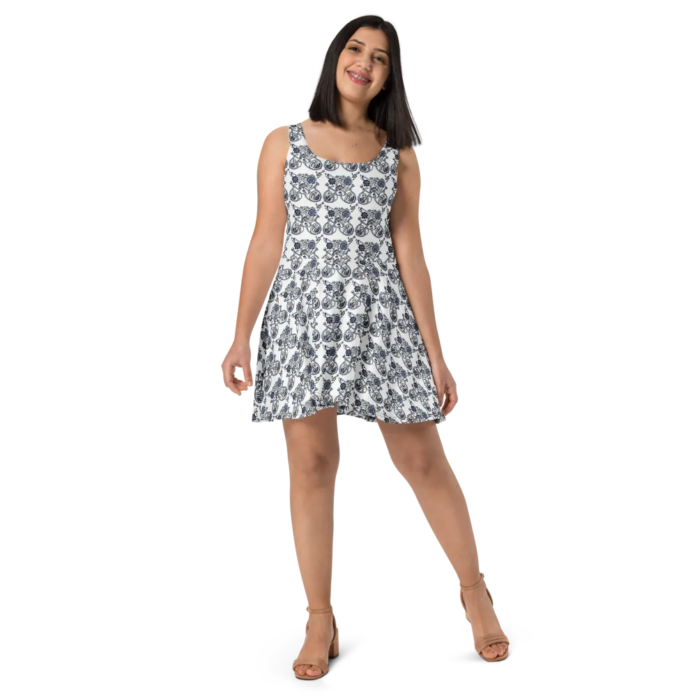Navy Engraving on Skater Dress — Front