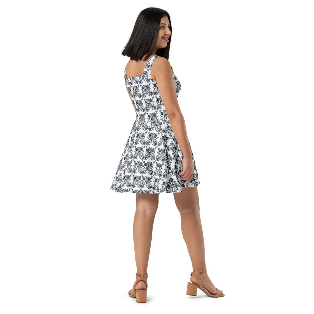 Navy Engraving on Skater Dress — Right