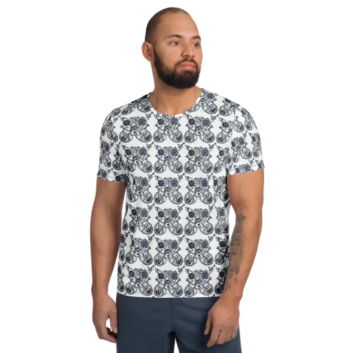 Navy Engraving on a Men's Athletic T-Shirt
