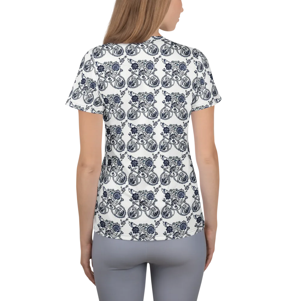Navy Engraving on Women's Athletic T-Shirt — Back