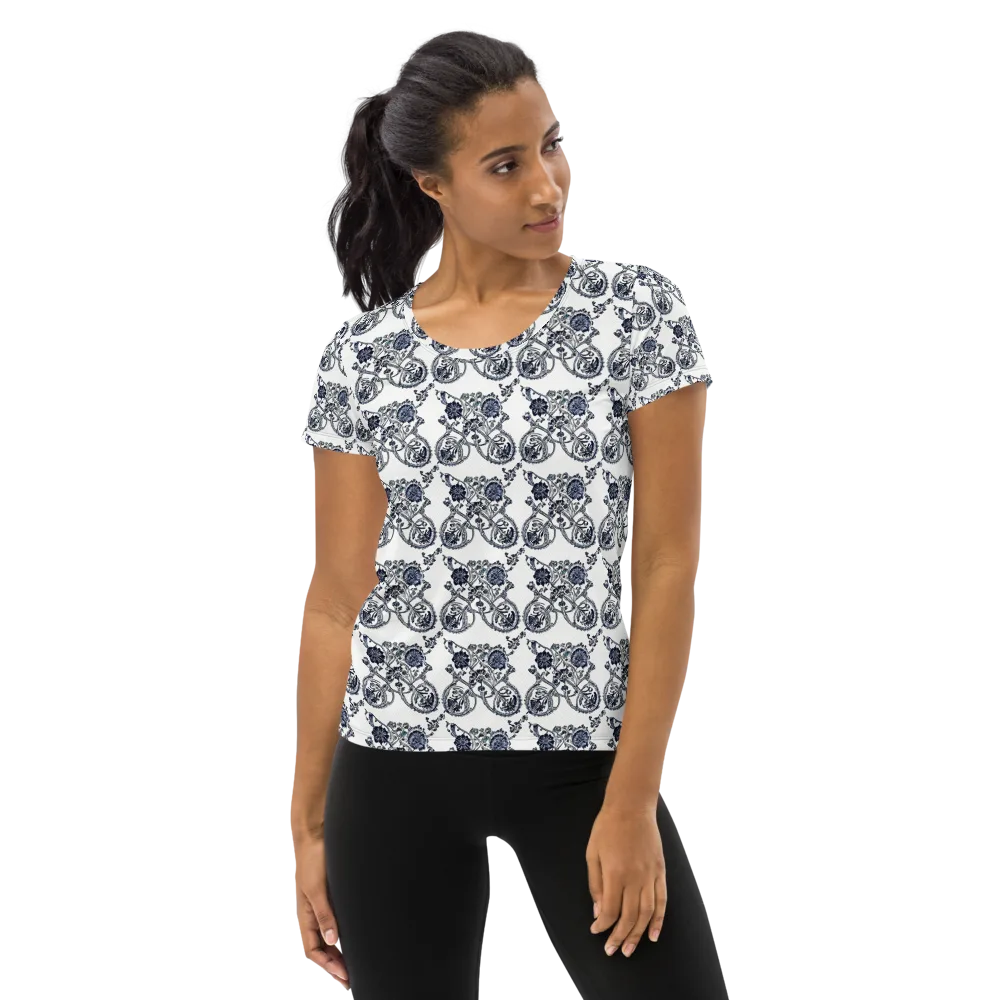 Navy Engraving on Women's Athletic T-Shirt — Front