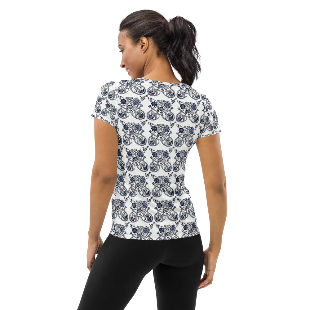 Navy Engraving on Women's Athletic T-Shirt — Back