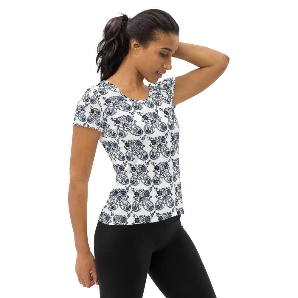 Navy Engraving on Women's Athletic T-Shirt — Right