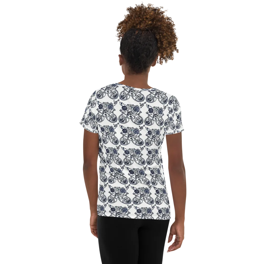 Navy Engraving on Women's Athletic T-Shirt — Back